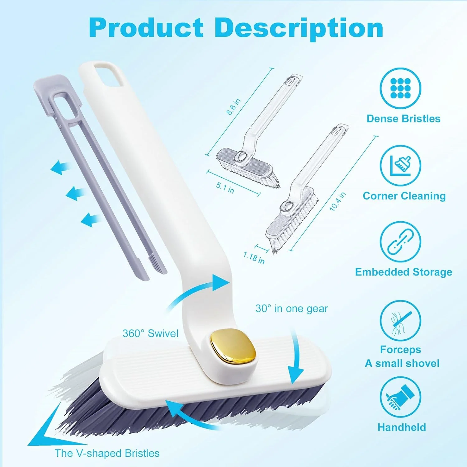 360° Rotatable V Shaped  Grout Brush | The 3-in-1 Hard Bristle Corner Brush - Image 7